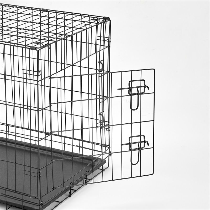 Prijenosni XXL crni metalni kavezi za pse s dvostrukim vratima (8)