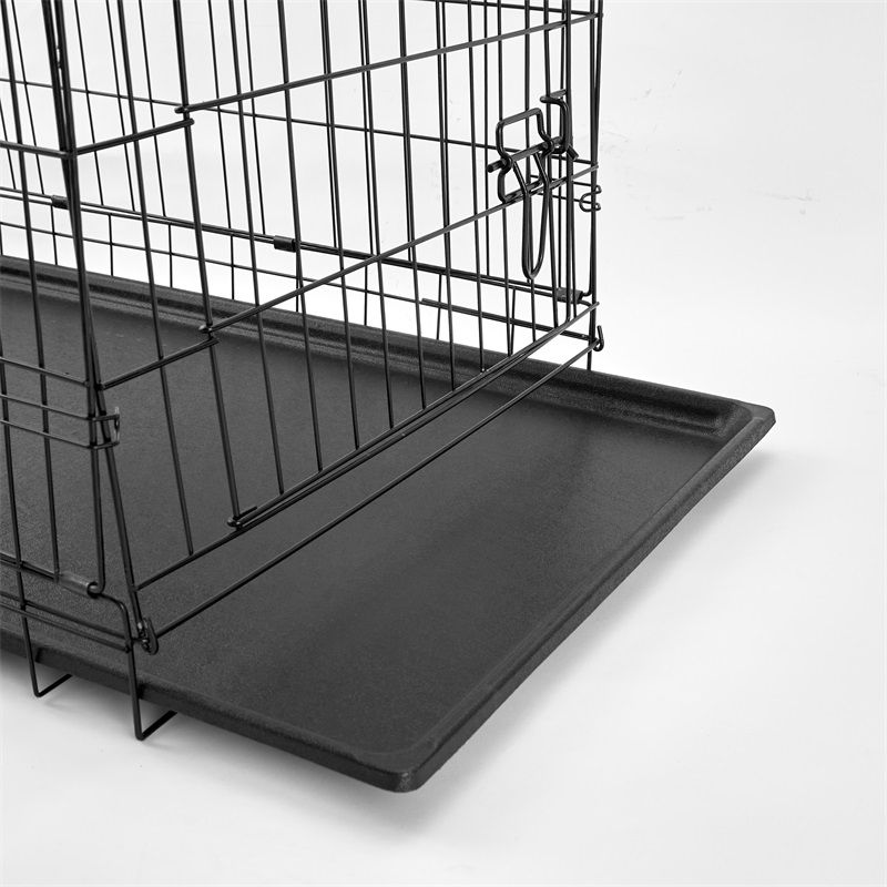 Prijenosni XXL crni metalni kavezi za pse s dvostrukim vratima (9)